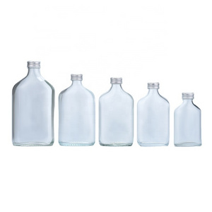 Hot Sale 100ml 200ml 350ml 500ml Flat Square Clear Cold Liquor Beverage Juice Coffee Wine Glass Flask Bottle With Aluminum Cap