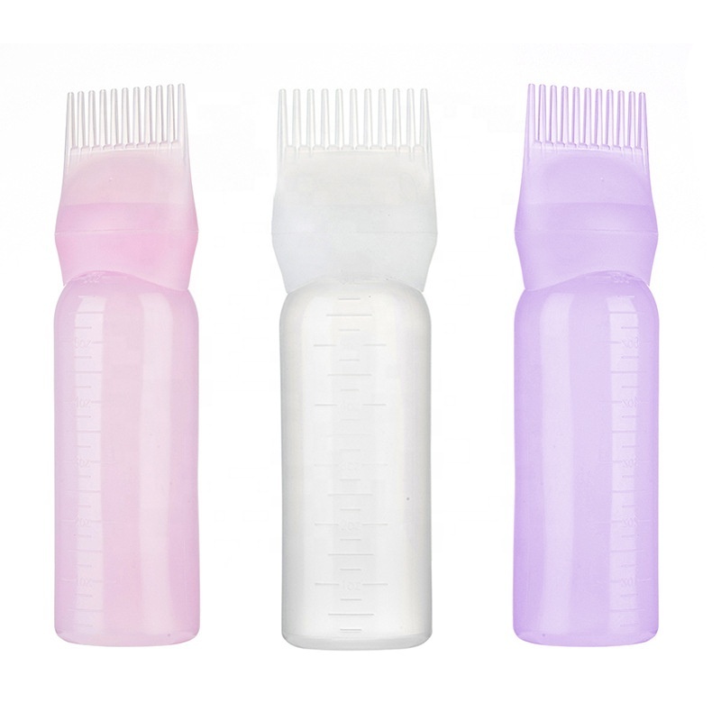 Wholesale empty 6 oz Hair Oil Dispensing Salon Coloring Dye Comb Applicator squeeze Plastic Bottle with measurement