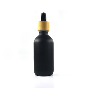 Boston round 1oz 30ml 2oz 60ml 4oz matte frosted black hair olive oil beard essential oil glass dropper bottles with bamboo lid