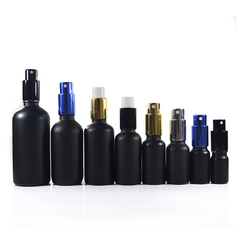 Free sample 30ml 50ml 100ml frosted matte black glass perfume mist spray bottle for facial water spray