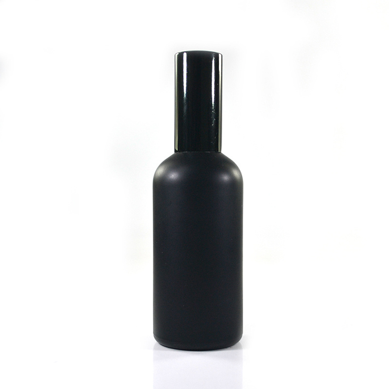 Free sample 30ml 50ml 100ml frosted matte black glass perfume mist spray bottle for facial water spray