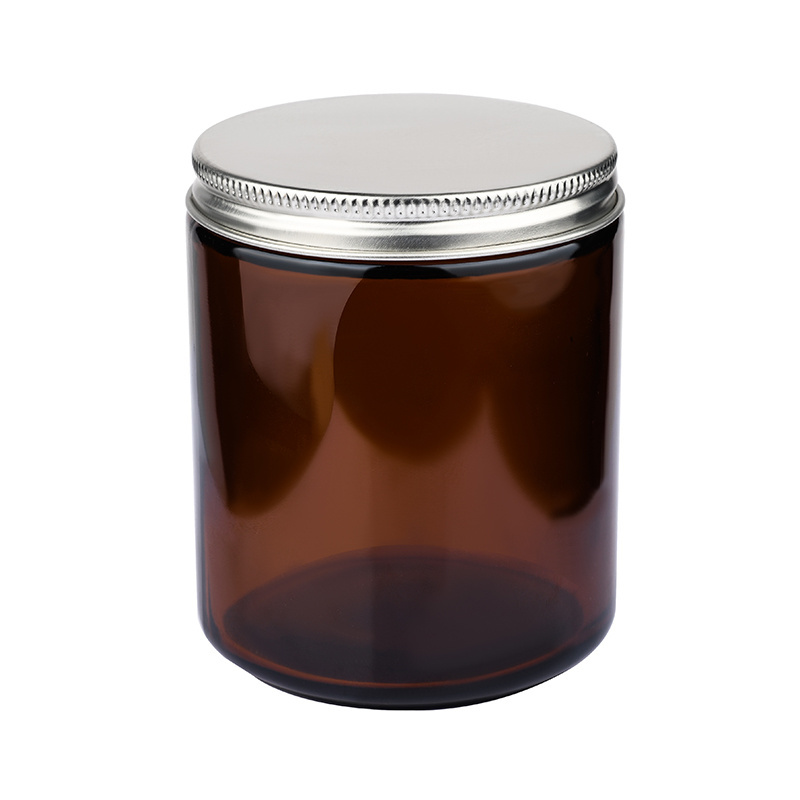 Empty Soy Wax Glass Candle Container 8oz 250ml Wide Mouth Amber Glass Candle Jar with Screw Metal Gold Lid