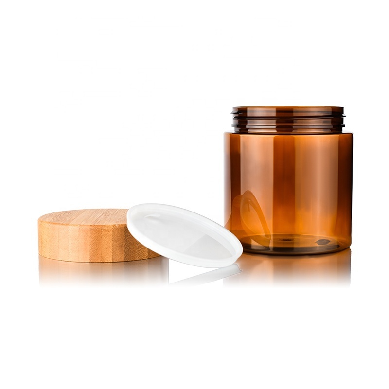 New Product Natural Body Butter Cosmetic container 150g 250g 500g Frosted Amber Clear PET Plastic Cream Jar With Bamboo Lid