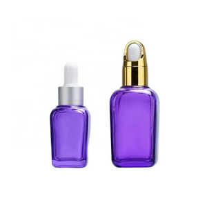 empty cosmetic serum container lavender purple color 15ml 30ml 1oz french square eye dropper essential oil glass bottle