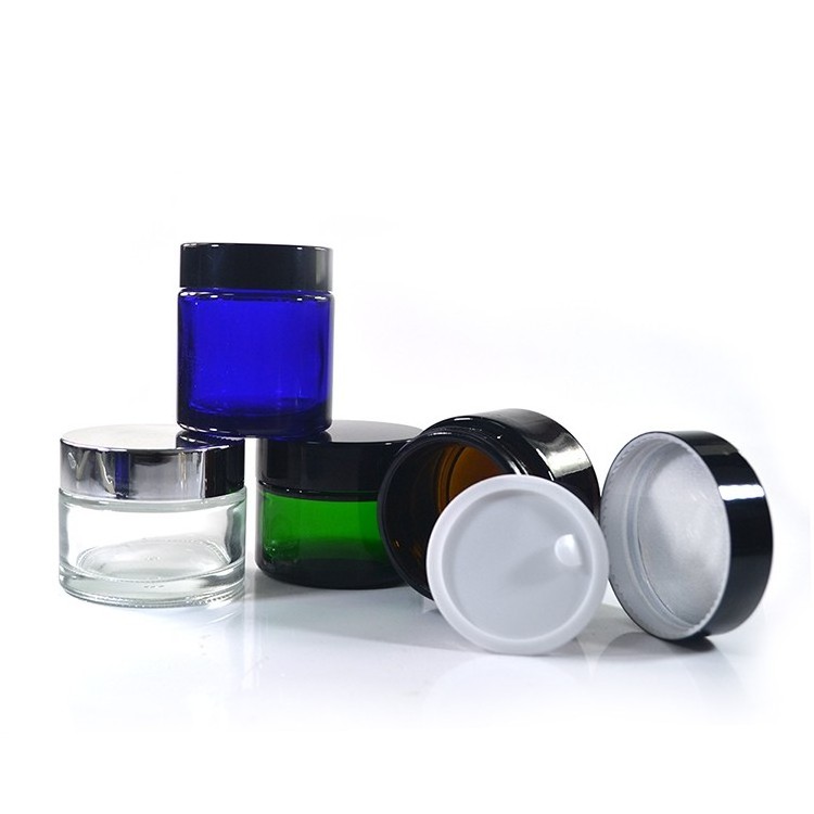 Custom Skin care lip scrub Cosmetic cylinder containers 5g 10g 20g 30g 50g 100g clear amber blue green glass cream jar with lid