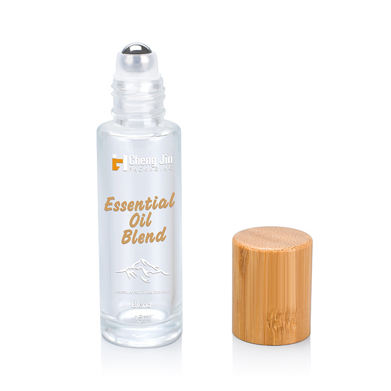 Perfume Essential Oil Clear Roller Bottle 10ml Glass Roll on Bottle with Bamboo Lid and Rollers