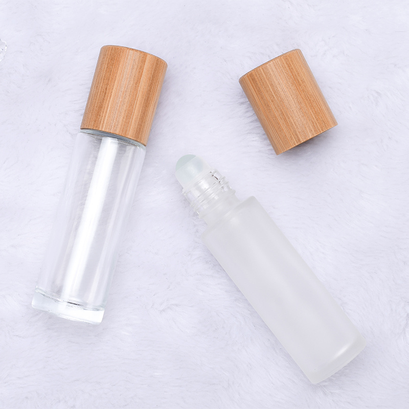 Perfume Essential Oil Clear Roller Bottle 10ml Glass Roll on Bottle with Bamboo Lid and Rollers