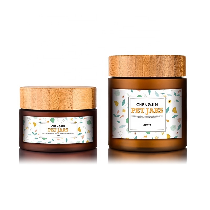 New Product Natural Body Butter Cosmetic container 150g 250g 500g Frosted Amber Clear PET Plastic Cream Jar With Bamboo Lid