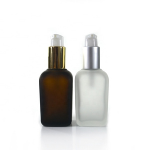 French square perfume 15ml 20ml 30ml 50ml 100ml Frosted clear amber glass lotion bottle with treatment pumps