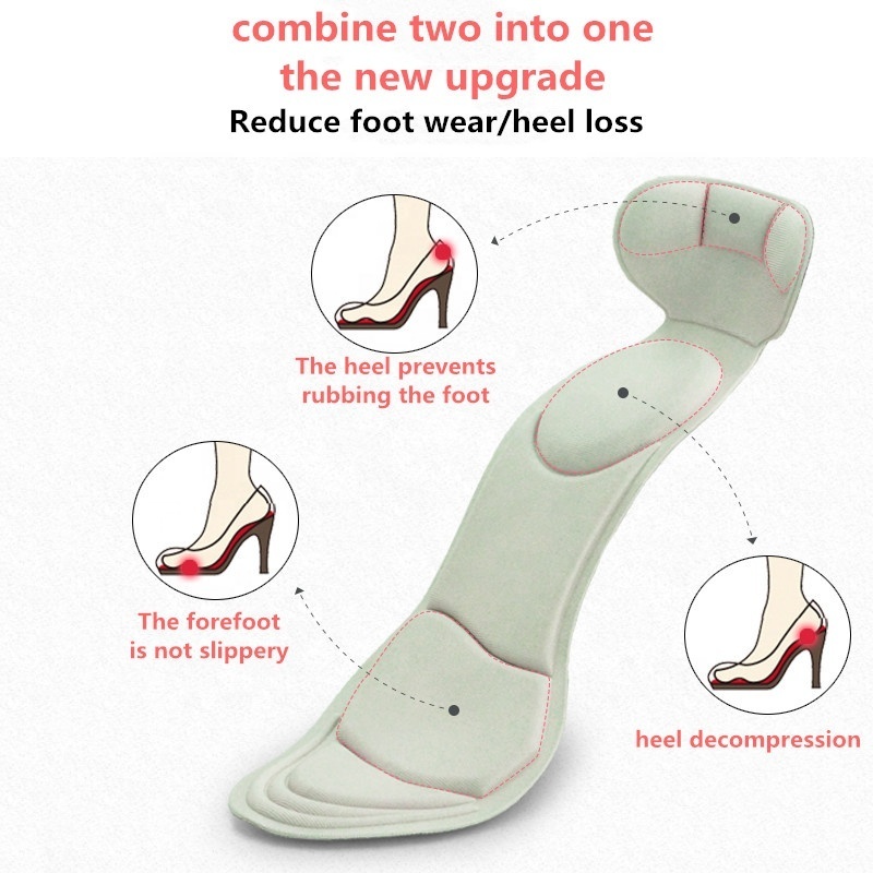 7D Super Comfort Breathability  Sponge Foam Massage Insole With Back Heel Liner for High Heel Shoes