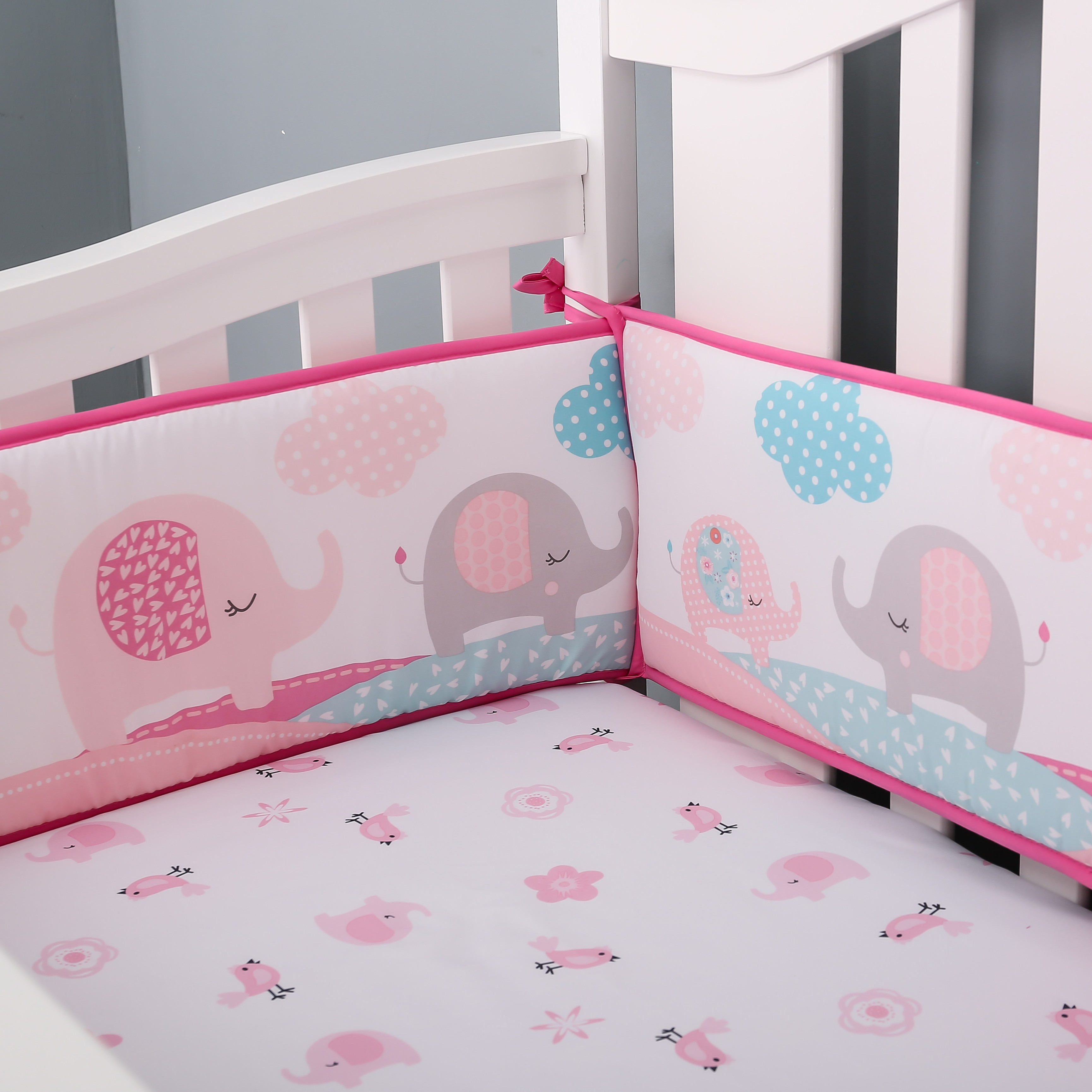 4PCS Crib Kids Protective Pad Sets for boys and girls Cotton  Washable Safe Protector Liner Prevent Bumperless Crib Bedding Set