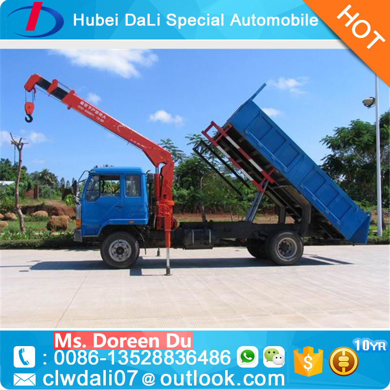 Dongfeng 8 ton truck crane dump truck mounted with 2.5 ton crane