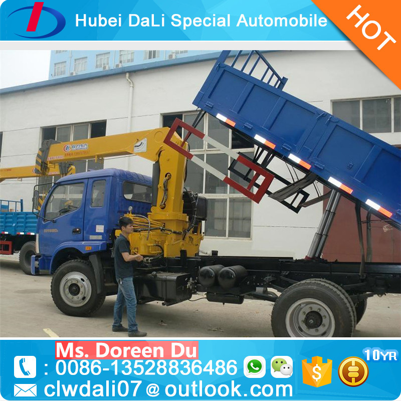 Dongfeng 8 ton truck crane dump truck mounted with 2.5 ton crane