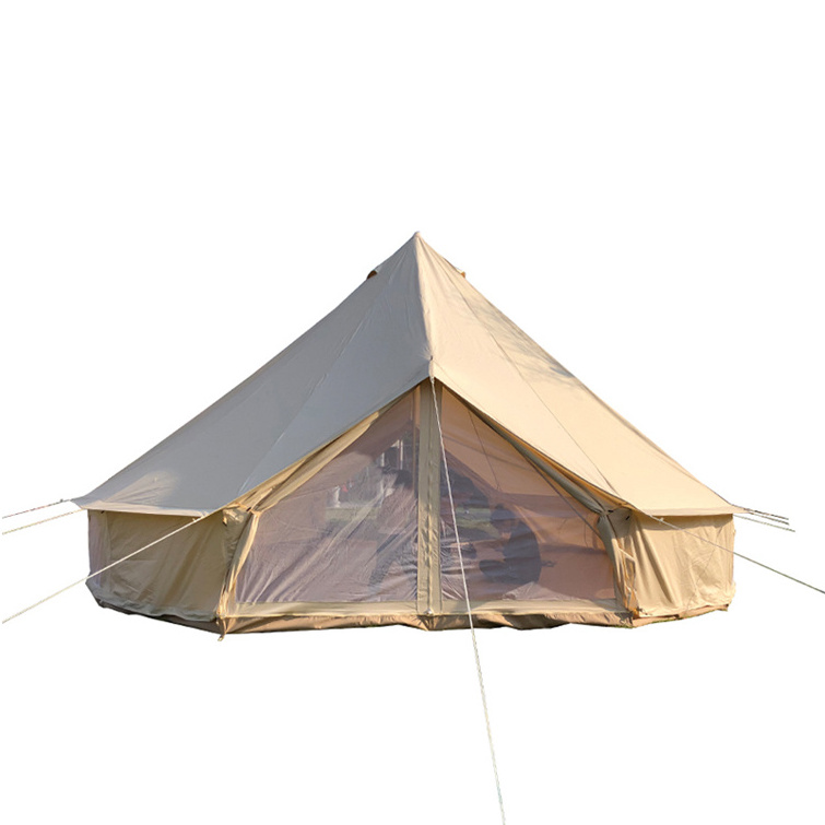 Outdoor Waterproof Four Season Family Camping and Winter Glamping Cotton Canvas Yurt Bell Tent with Two Mosquito Screen Door