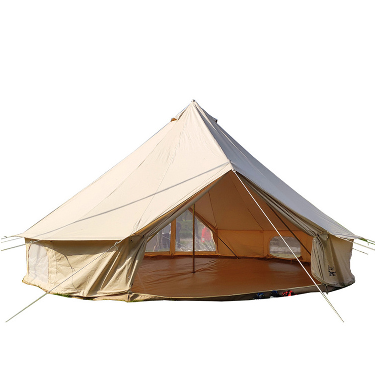 Outdoor Waterproof Four Season Family Camping and Winter Glamping Cotton Canvas Yurt Bell Tent with Two Mosquito Screen Door