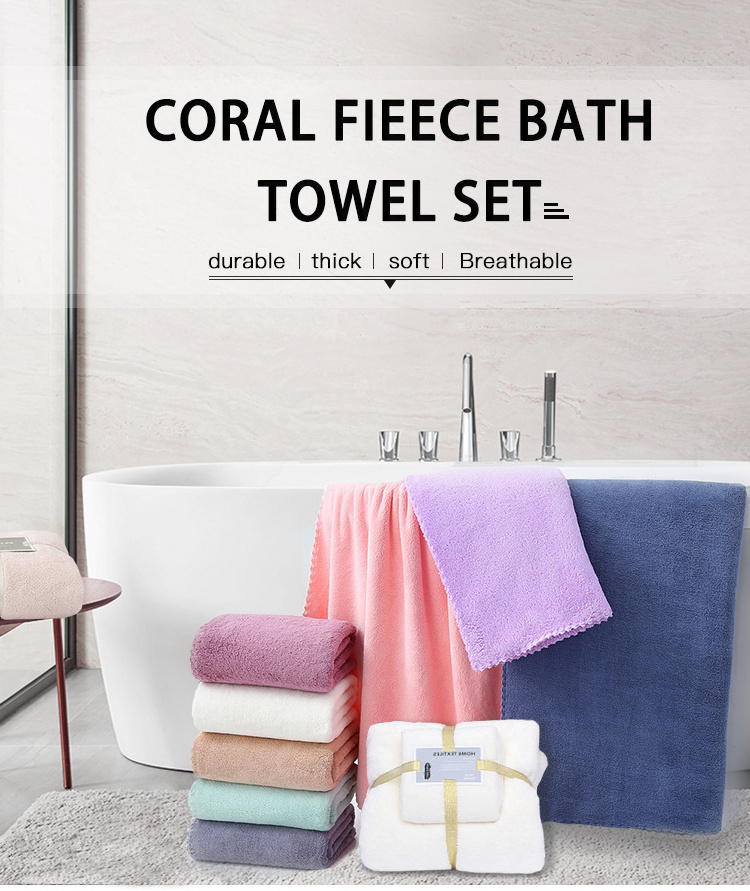 Custom Logo Absorbent Coral Fleece Towel Set 2pcs Microfiber Bathroom Towel Terry Face Towel