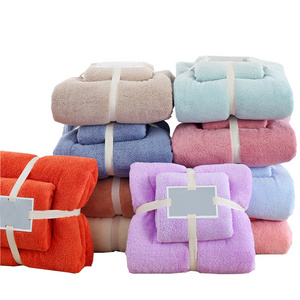 Custom Logo Absorbent Coral Fleece Towel Set 2pcs Microfiber Bathroom Towel Terry Face Towel