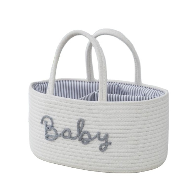 100% Nursery Storage Bin Baby Cotton Rope Diaper Caddy Organizer for Boys and Girls