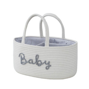 100% Nursery Storage Bin Baby Cotton Rope Diaper Caddy Organizer for Boys and Girls