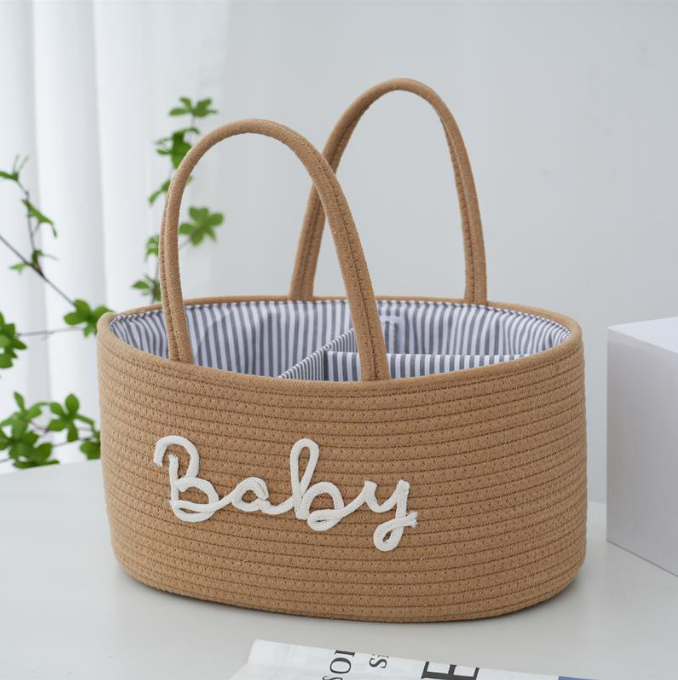 100% Nursery Storage Bin Baby Cotton Rope Diaper Caddy Organizer for Boys and Girls