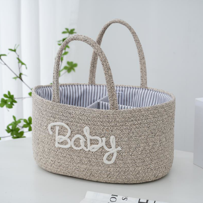 100% Nursery Storage Bin Baby Cotton Rope Diaper Caddy Organizer for Boys and Girls