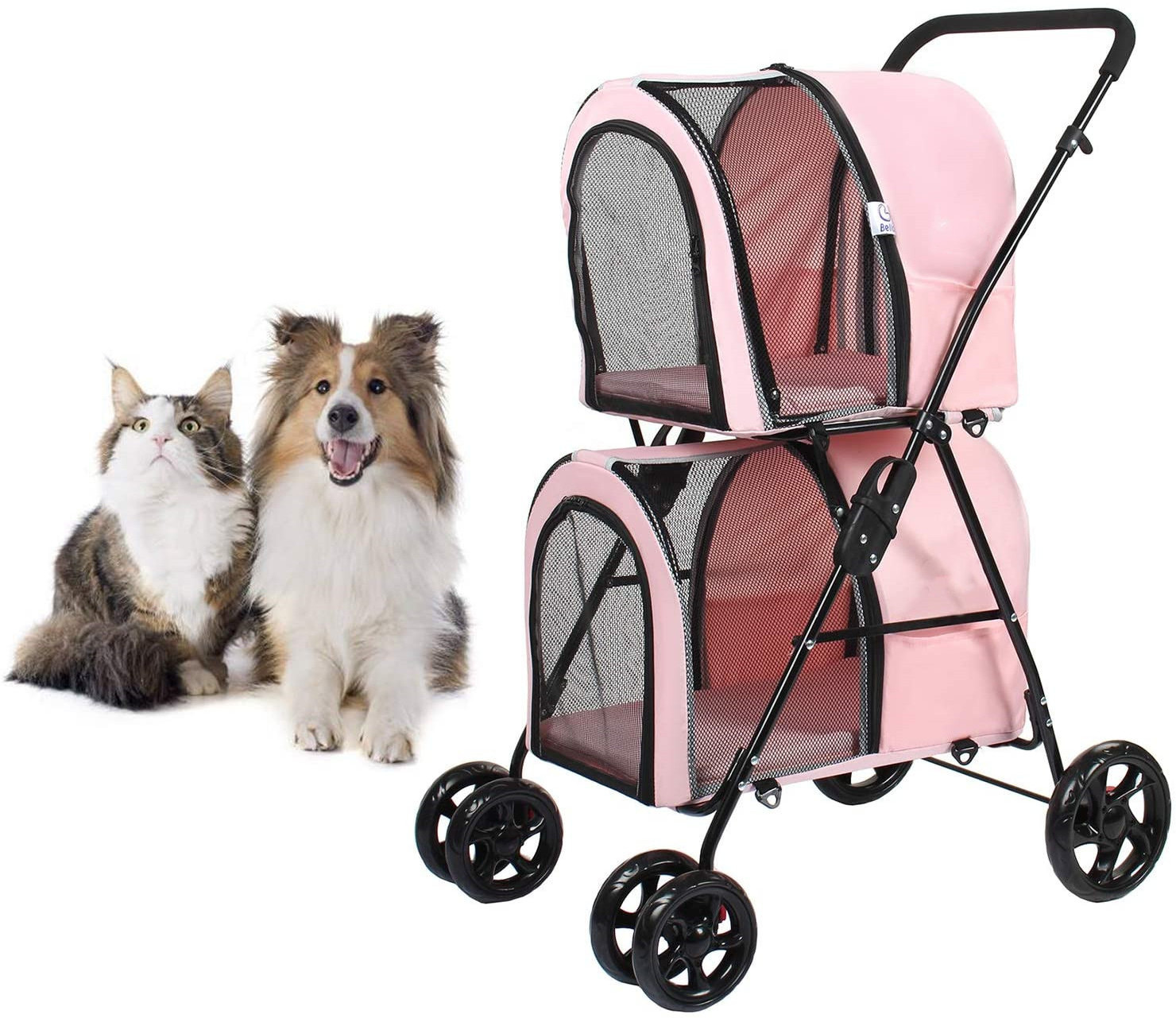 pet trolley with wheels sporty double dog stroller auto folding pink dog stroller 2 dogs