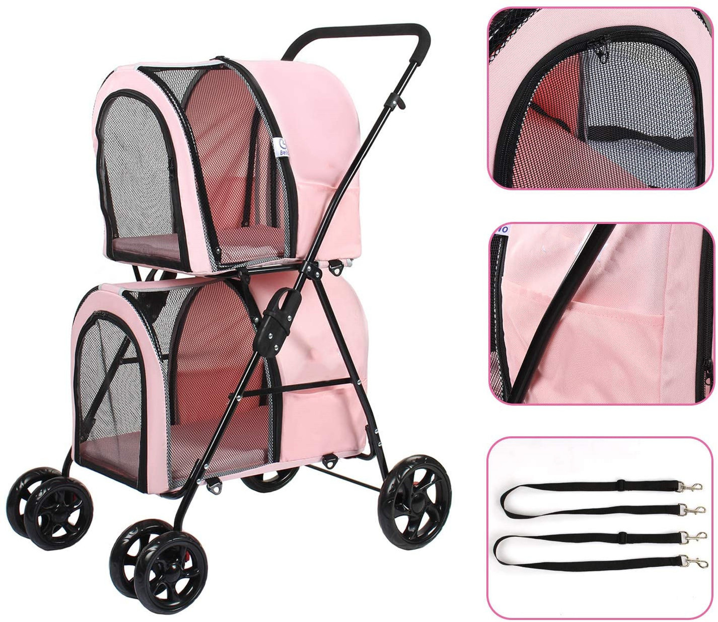 pet trolley with wheels sporty double dog stroller auto folding pink dog stroller 2 dogs