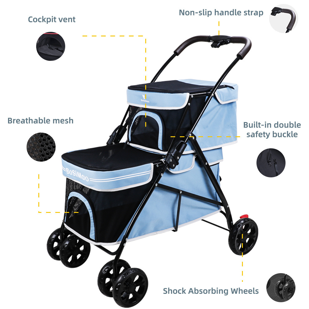 Wholesale Pet Stroller Pet Double  Detachable Stroller For Cats  And dog stroller luxury 4 wheels