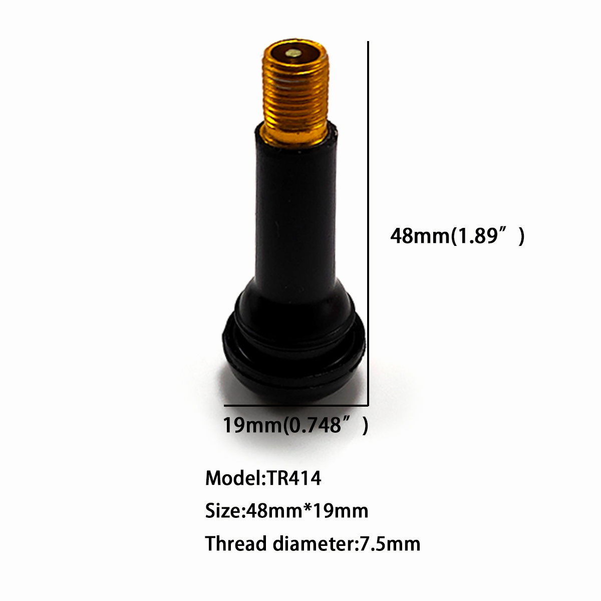 Snap-In Rubber Tire Valve Stems Medium Black TR414 For Tubeless Tire Valve