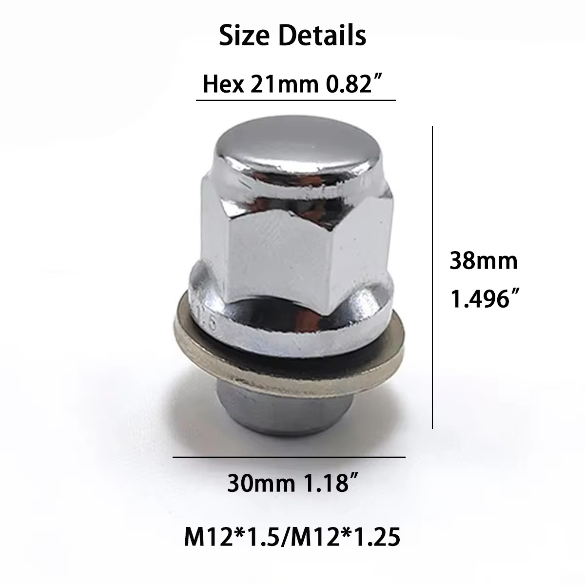 M12x1.5 Chrome Silver Mag Seat Lug Nuts 21mm Hex 38mm Tall  For Toyota Tacoma FJ Cruiser 4 Runner  Camry Sienna Corolla Lexus