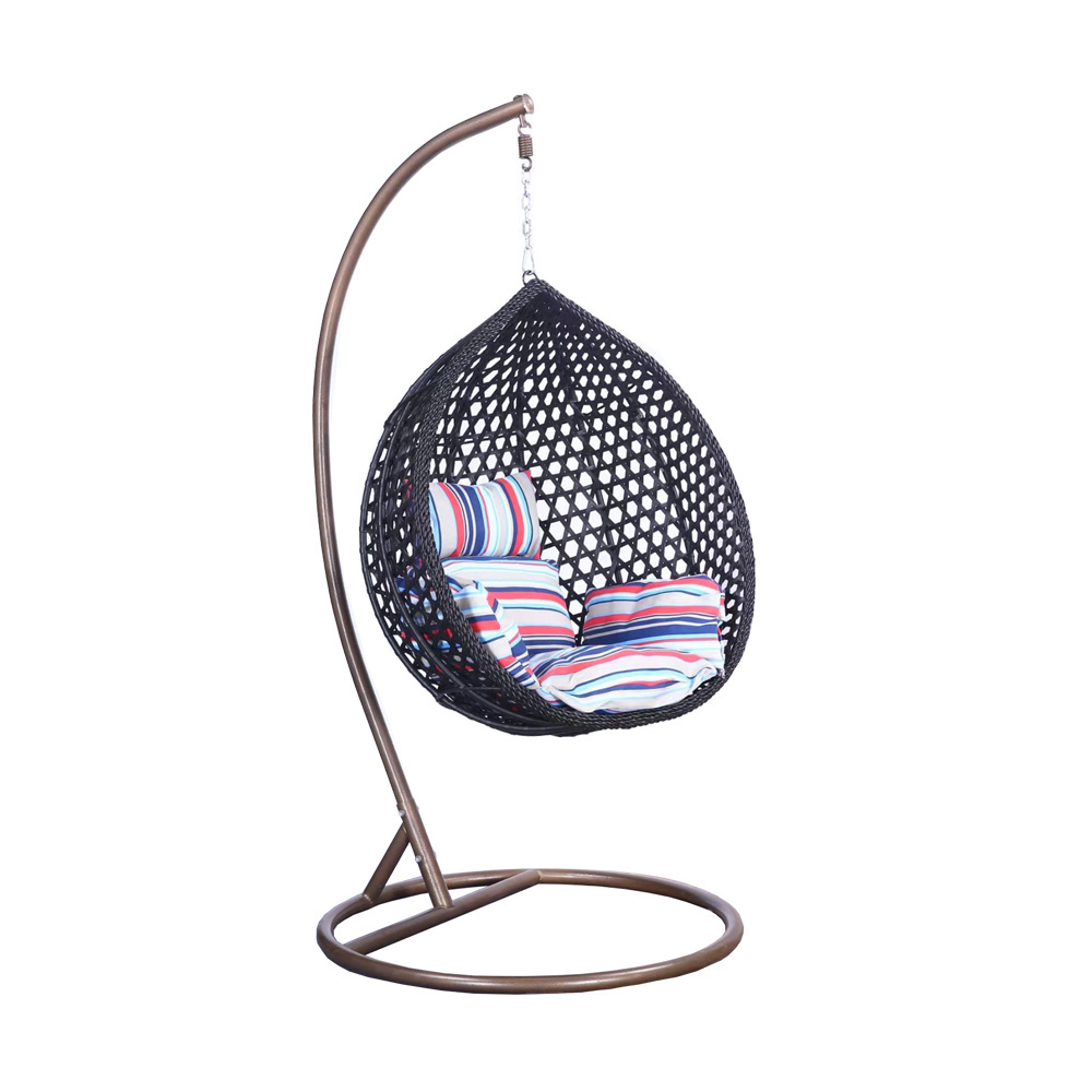 Best Seller Modern Outdoor Garden Rattan Chair Headrest Swings Shape Hanging Chair with Metal Stand Swing Chair