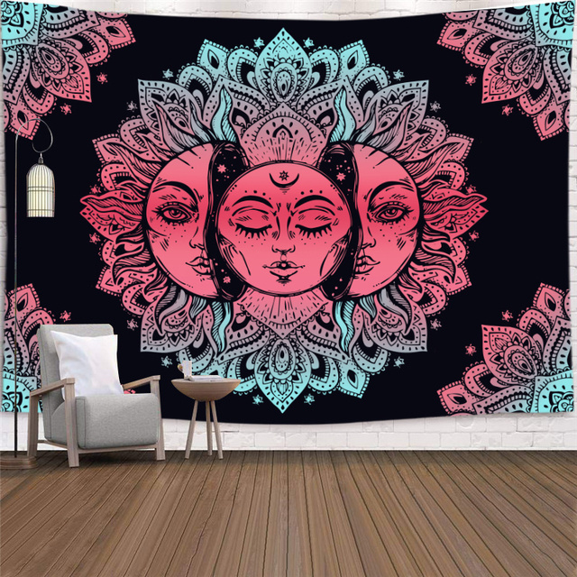 Witchcraft Moon Tapestry Mountain Wall Hanging Black Psychedelic Mandala Tapestries Wall Carpet Cloth Home Decor