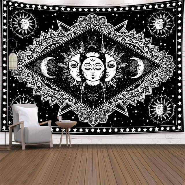 Witchcraft Moon Tapestry Mountain Wall Hanging Black Psychedelic Mandala Tapestries Wall Carpet Cloth Home Decor