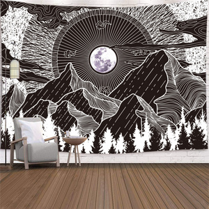 Witchcraft Moon Tapestry Mountain Wall Hanging Black Psychedelic Mandala Tapestries Wall Carpet Cloth Home Decor