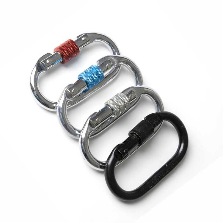 screw lock Gate Hammock Hook Steel Clip Snap Hook 25KN Oval Carabiner Steel O shape carabiner locking ladder snap hook