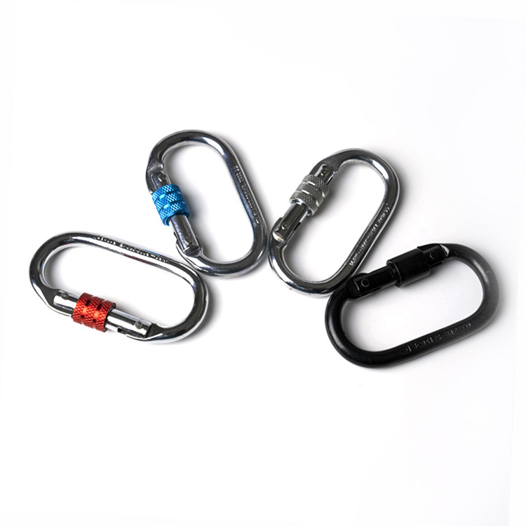 screw lock Gate Hammock Hook Steel Clip Snap Hook 25KN Oval Carabiner Steel O shape carabiner locking ladder snap hook