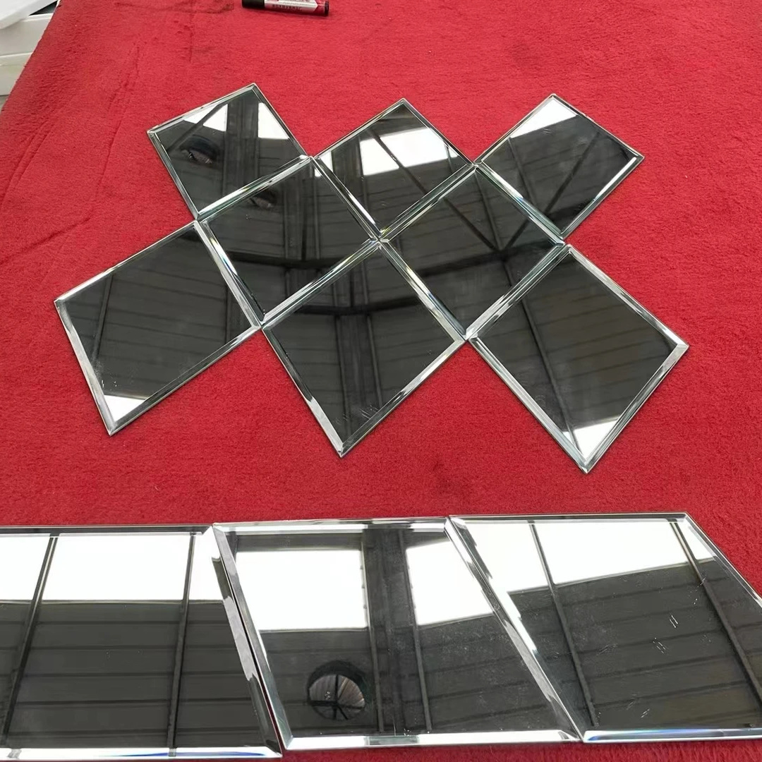 Five Face  strip /square Silver mirror tile Beveled edges mirror tile Glass wall mirror