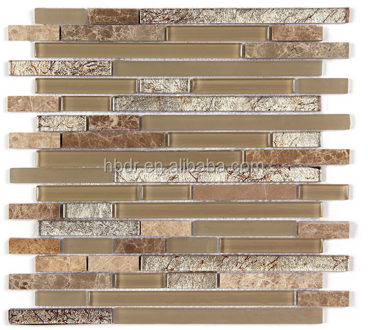 Marble Mosaic Glass and Stone blend Random Strip 12 x 12 Mosaic Tile