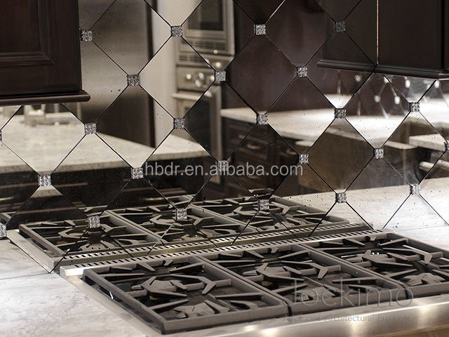 Kitchen backsplash Beveled antique mirror glass wall tile