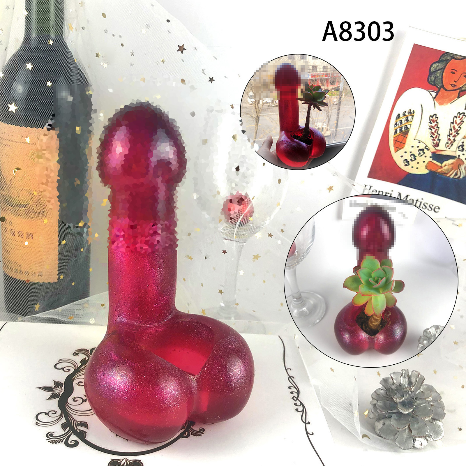 A8303 penis shaped candle holder Resin Silicone Molds Epoxy Casting candle base silicone Mould for DIY Craft