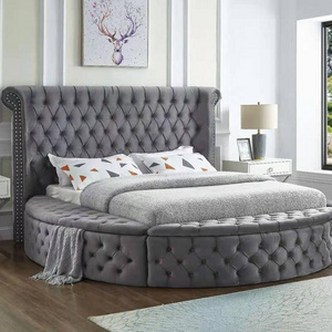 Modern bed frame  QUEEN Bedroom  Velvet Upholstered Platform Queen King Size Round Bed With Storage bed frame sets for bedroom