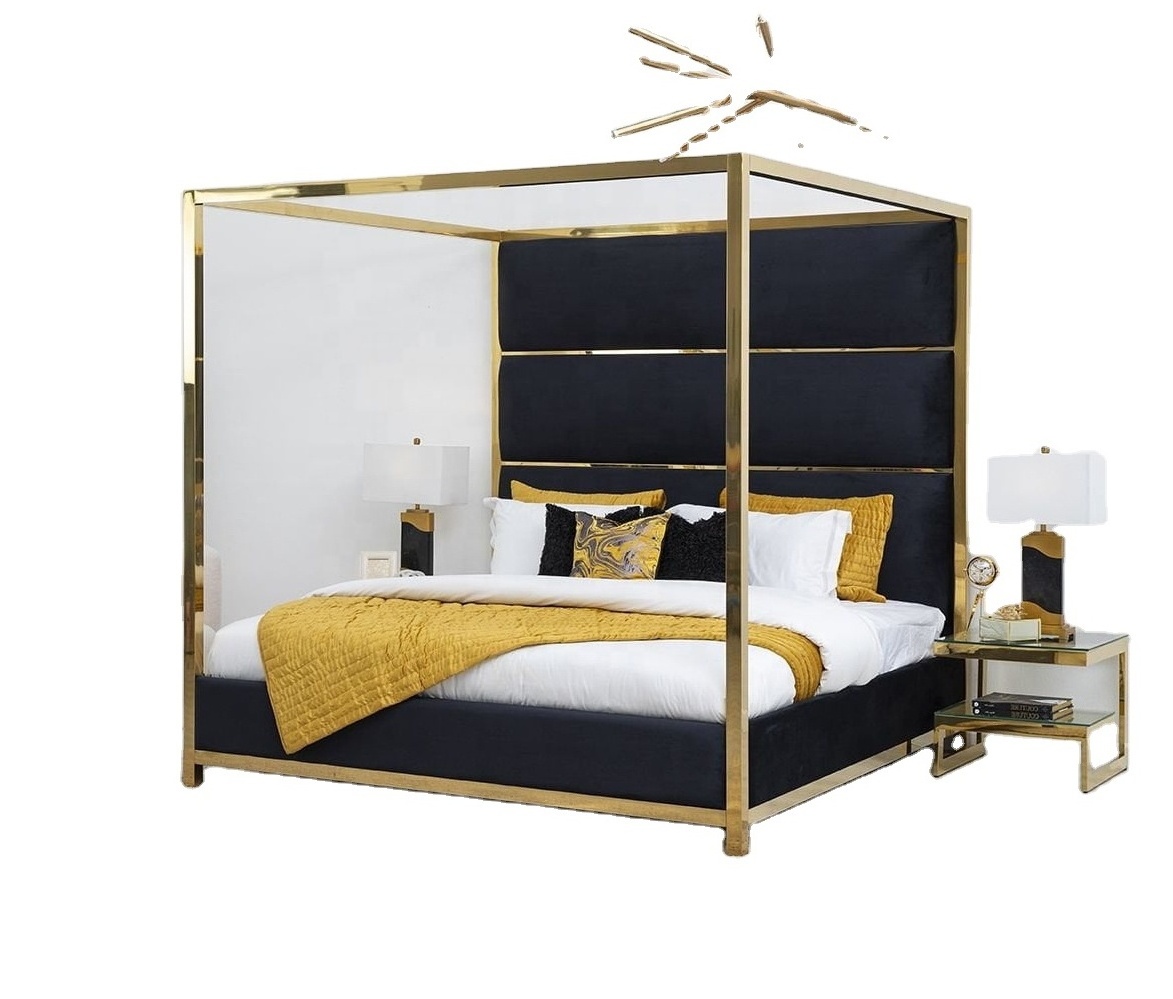 Factory direct sell Bed frame with 4 Four Poster Metal Canopy Beds Full Gold White Twin Black Queen CA King Canopy Bed Frame set