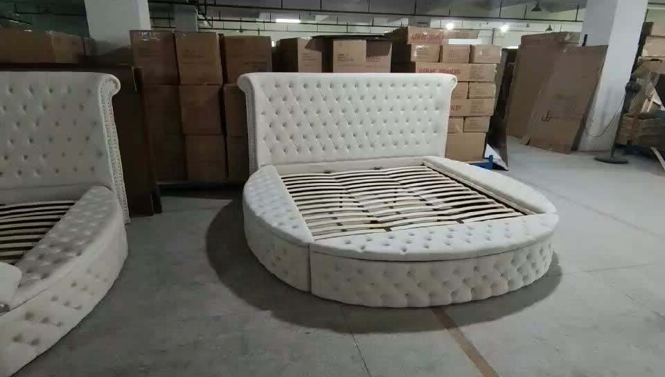 Modern bed frame  QUEEN Bedroom  Velvet Upholstered Platform Queen King Size Round Bed With Storage bed frame sets for bedroom