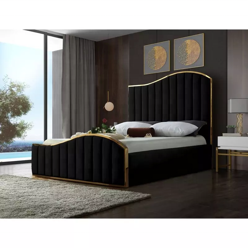 Italian Bed frame for bedroom set furniture king size modern latest double bed designer furniture set fabric  luxury bed