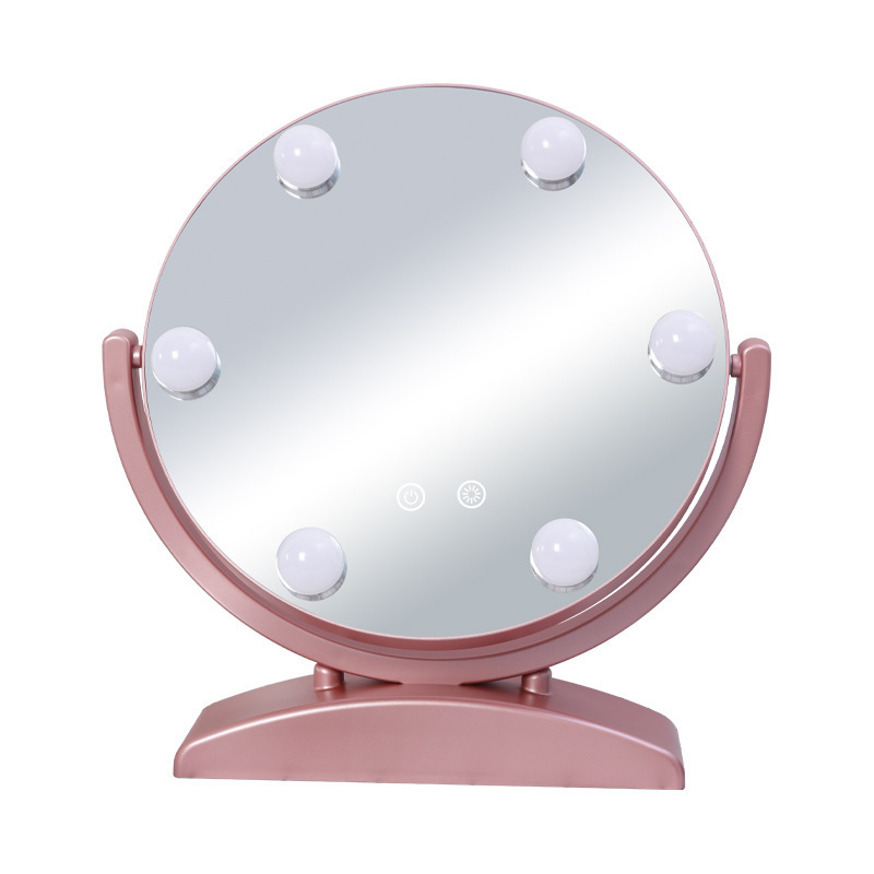 Desktop Smart Touch 360 Degree Rotatable 6 Led Bulbs Lighted Round Makeup Vanity Mirror