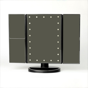 Black 1x 2x 3x Magnifying Trifold Beauty Lighted Cosmetic Mirror Led Vanity Makeup Mirror With Lights