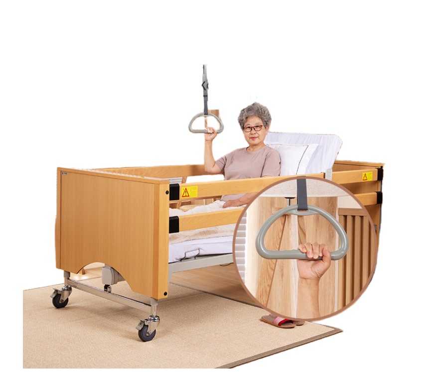 2023 Luxury wood home care bed for elderly hospital bed with monkey bar multi-function electric medical nursing beds