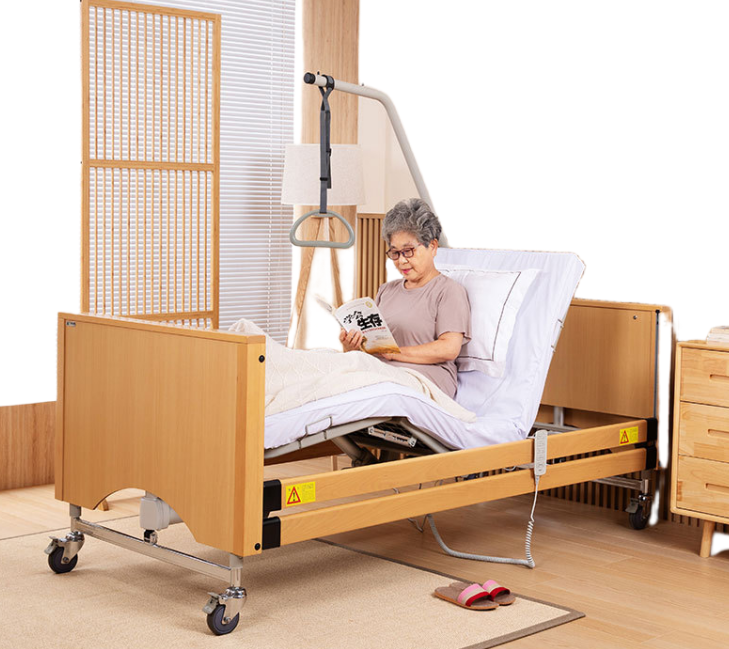 2023 Luxury wood home care bed for elderly hospital bed with monkey bar multi-function electric medical nursing beds