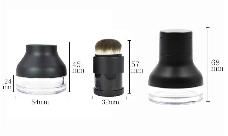 loose powder bottle packaging 10g black plastic round empty makeup loose powder container  with brush