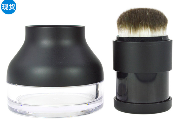 loose powder bottle packaging 10g black plastic round empty makeup loose powder container  with brush